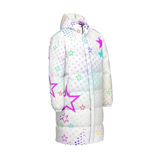 Preview: Warme Wintermantel mit Hundemotiv Familienhunde – Popart Hundemotiv, 90% Daunen, 10% Federn, bunt, stylisch, AmStaff, Staff, Staffordshire, Pitbull, Pit, Soka, XXL Bully, Größe XS- 4XL